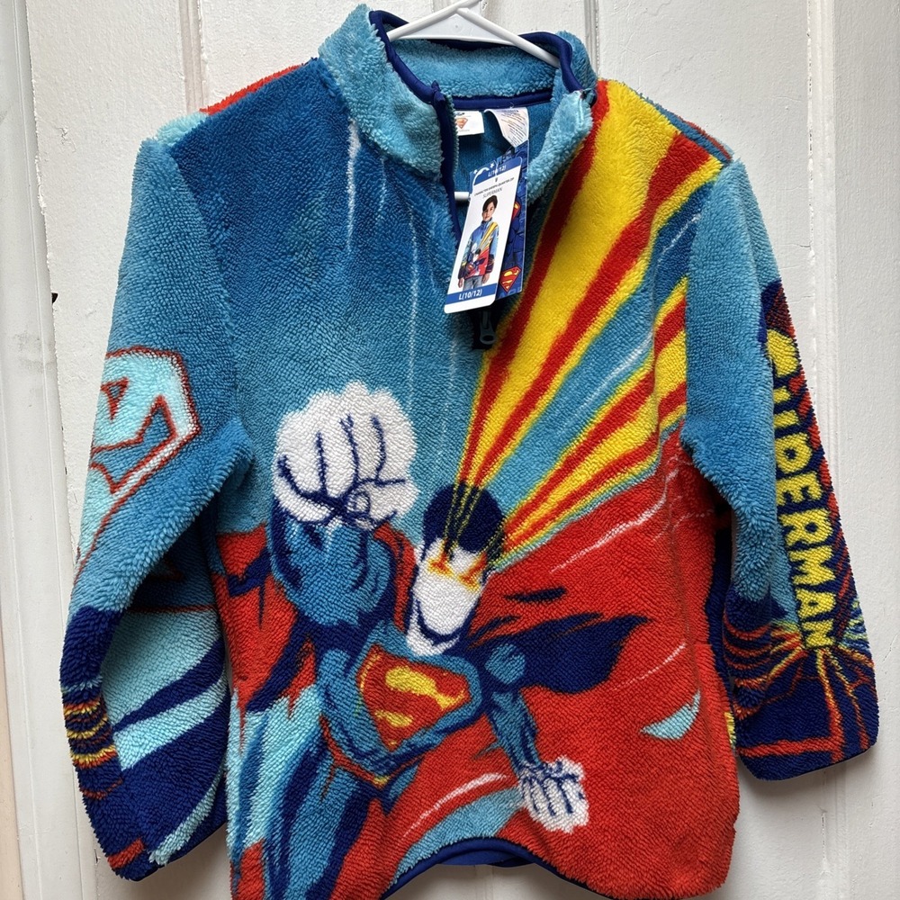 NEW DC SUPERMAN/BOYS CHARACTER SHERPA QUARTER ZIP - Large 10/12 w/ Tags